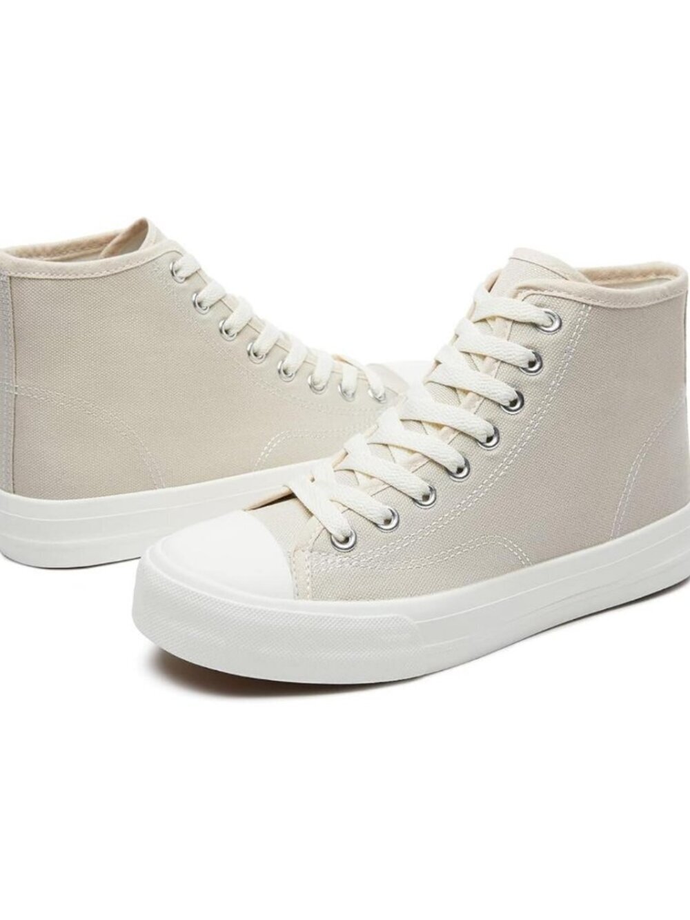 Women's Beige High Top Canvas Casual Lace Up Fashion Sneakers Shoes